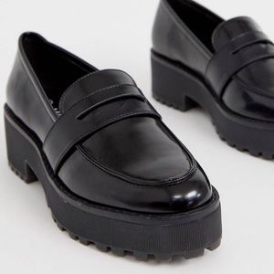 ASOS Monki Flatform Black Leather Loafers